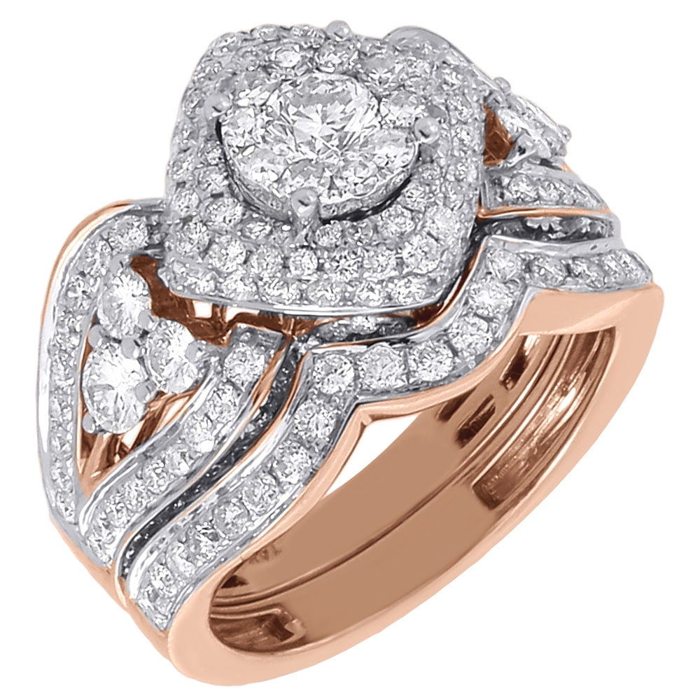 Diamond Bridal Wedding Ring 2 Piece Set 14K Rose Gold Engagement Band 2