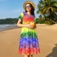 thumbnail image 4 of Fotbe Colorful Tie Dye Vestido Largo de Moda para Mujer, Vestido Tipo Camiseta con Manga Corta y Estilo Casual a Rayas y Bloques de Color, 4 of 6