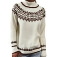 thumbnail image 2 of Lightweight Sweaters for Women Soft Loose Fit Fair Isle Round Neck Sweater Comfortable Color Block Fashion Fall Winter Long Sleeve Pullovers Top Multicolor White L, 2 of 4
