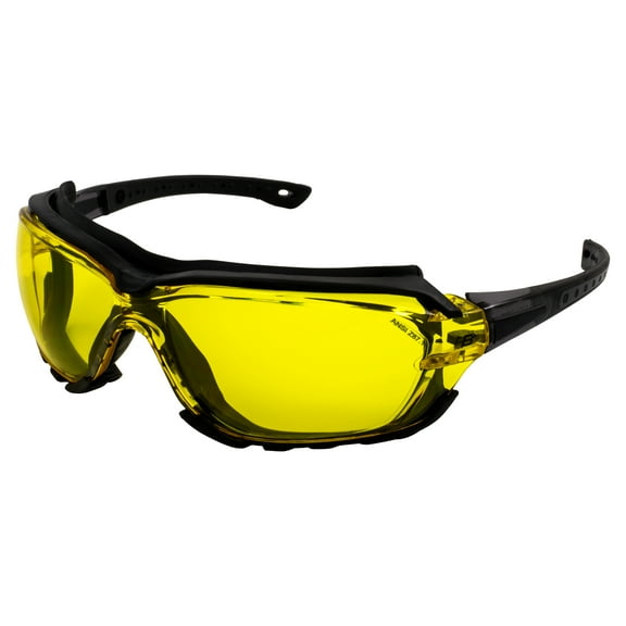 Birdz Eyewear Gasket Padded Motorcycle Riding Sunglasses ANSI Rated Safety Glasses Black Frames & Yellow Lenses