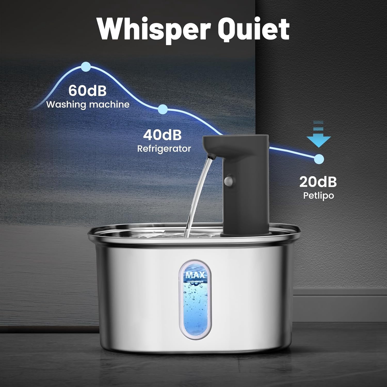 Stainless Steel Cat Water Fountain Cordless, 3.2L 108oz 5000mah Rechargeable Battery Operated Cat Water Fountain with Auto Shut-Off Pump Motion Sensor Pet Water Dispenser for Cats Indoor Outdoor