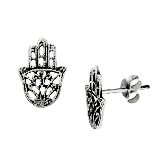 Silverly Women's 925 Sterling Silver 13 mm Filigree Fatima Hamsa Hand Stud Earrings