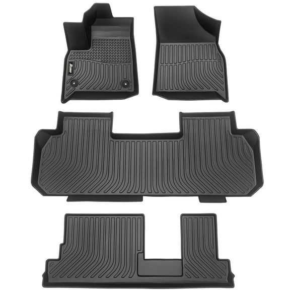 Ikon Motorsports All Weather TPE Floor Mats Liner For 2018-2023 Chevrolet Traverse& 2024 Traverse Limited 8-Seat, 3D Waterproof Carpets Black 4PCS
