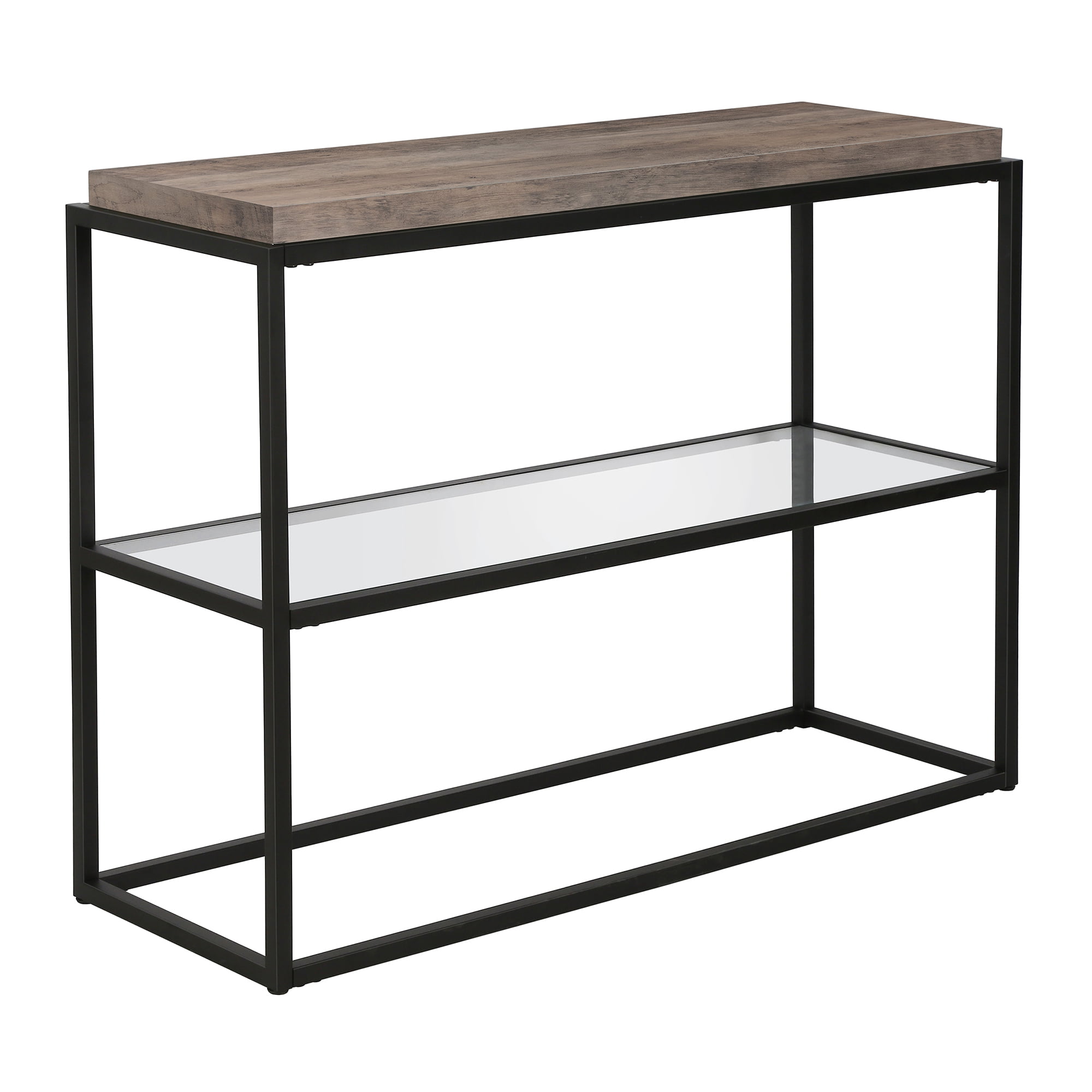 Evelyn&Zoe Hector 42" Wide Rectangular Console Table, Blackened Bronze/Gray Oak
