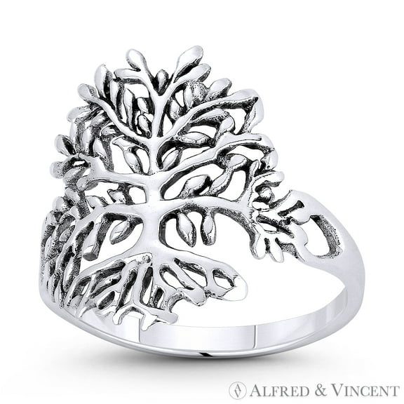 Tree-of-Life / Knowledge Etz Chaim 17x15mm Charm Right-Hand Statement Ring in Oxidized .925 Sterling Silver