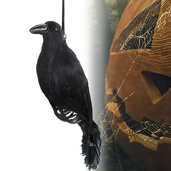 Gustave Realistic Hanging Dead Crow Decoy Lifesize Black Feathered Crows Bird Prop for Halloween Home Garden Decoration