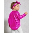 thumbnail image 6 of Hansber Toddler Baby Girls Shiny Metallic Long Sleeve Romper with Bow Headband for Birthday Party Outfit Hot Pink 12-18M, 6 of 7