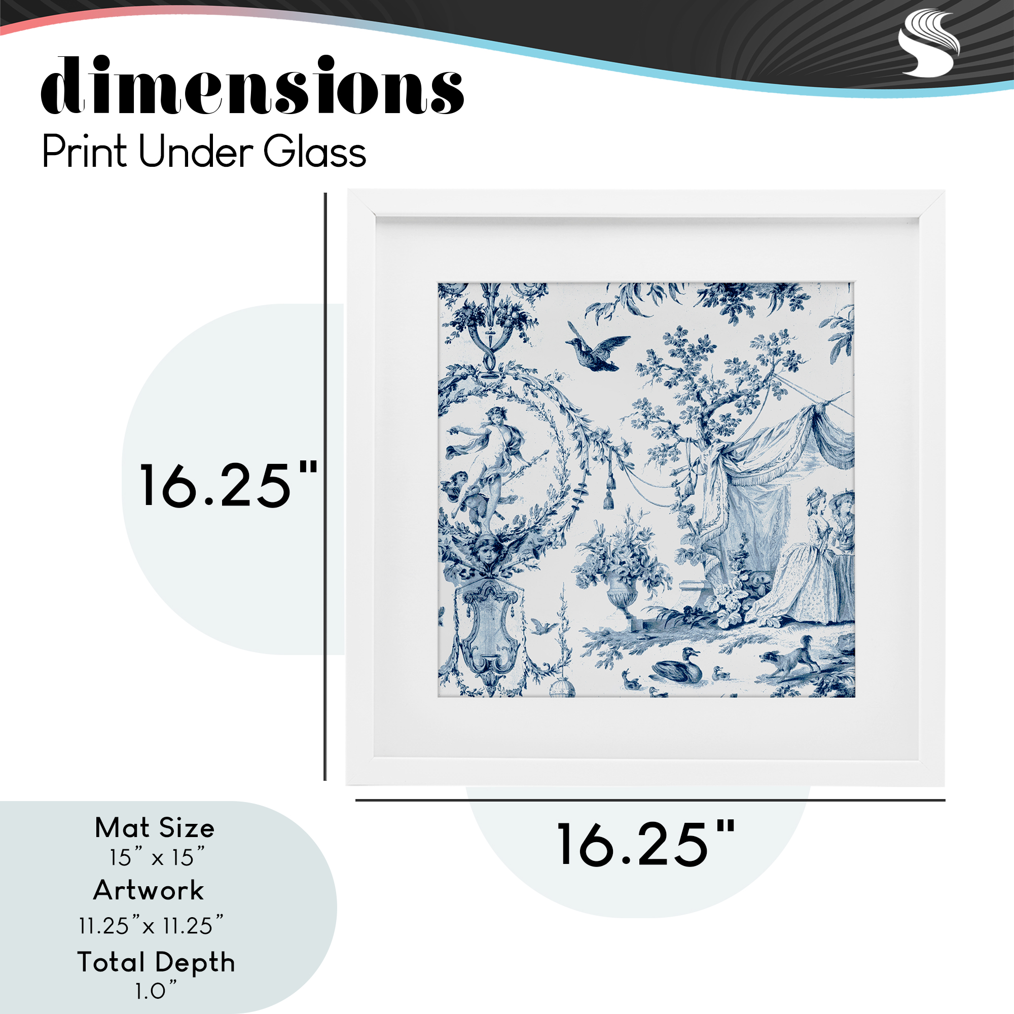 Classic Toile Scene White Framed Print Under Glass, design by Vintage Hustle