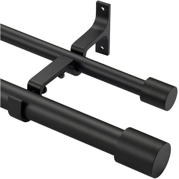 Matte Black Double Curtain Rods 72-144", Decorative Double Drapery Rods with Cap Finials, 1 Inch Front and 5/8 Inch Back Double Curtain Rod, Adjustable Dual Curtain Rod Double Window Rods