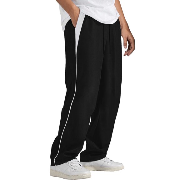 Stamzod Sweatpants for Men Fashion Strip Patchwork Elastic Waist Drawstring Track Pants Men Casual Loose Joggers for Men with Pocket Black B XXL
