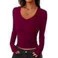 thumbnail image 1 of Remera PRETTYGARDEN 2025 Cuello en V Manga Larga Crop Vino Talle M, 1 of 8