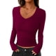 thumbnail image 1 of Remera PRETTYGARDEN Otoño 2025 Crop Top Escote Profundo en V Vino Tinto Talle L, 1 of 8