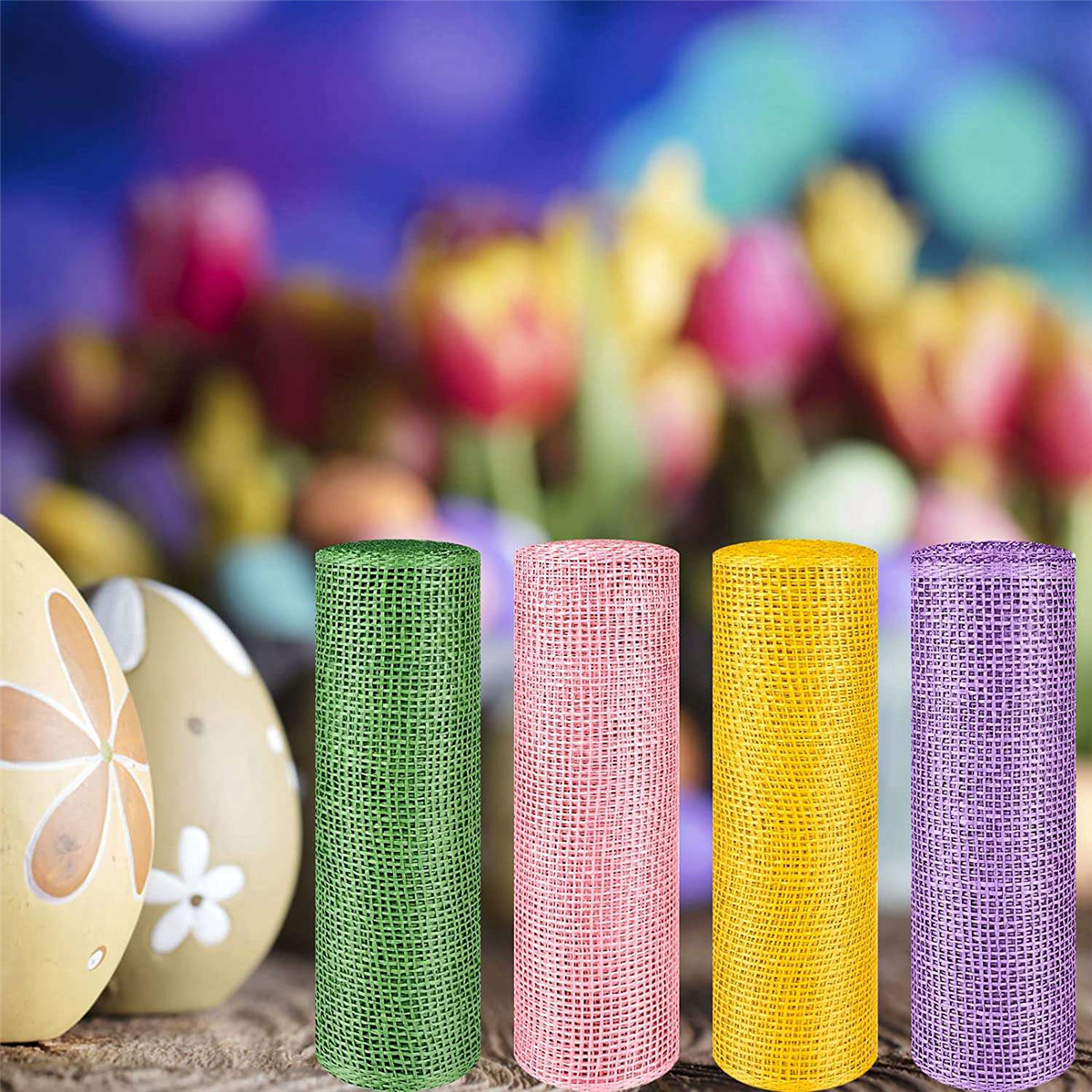 4 10 Inch x 5 Easter Mesh Ribbons Burlap Mesh Ribbon Decor