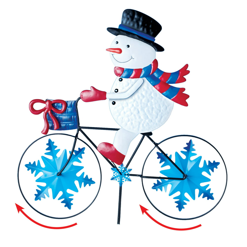 Snowman Bike Holiday Metal Yard Spinner - Festive Holiday Decoration ...
