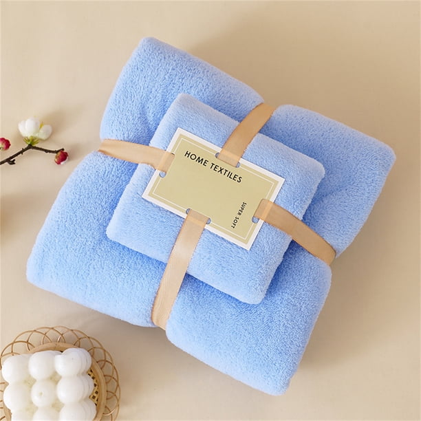 Toalla de baño portátil 2 en 1 de microfibra y set de toallas faciales - Toalla de viaje grande suave, de secado rápido, de 73x140 cm con ribetes de encaje