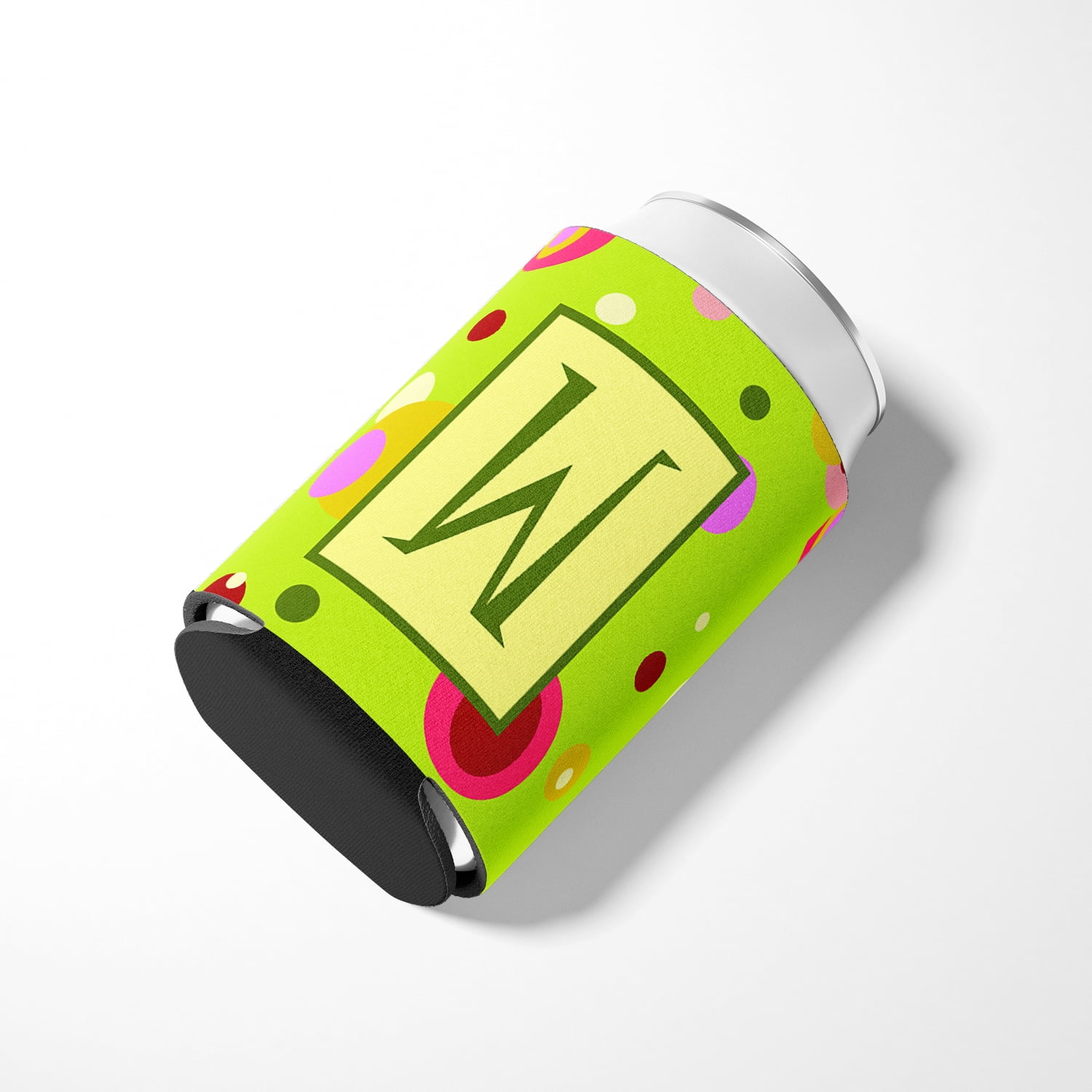 Letter W Initial Monogram - Green Can or Bottle Beverage Insulator Hugger