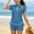 thumbnail image 2 of Ahabrexf Sunscreen Swimsuit for Kids Long Sleeve1Pc Swimsuit Round Neck Solid Blue Polyester, 2 of 8