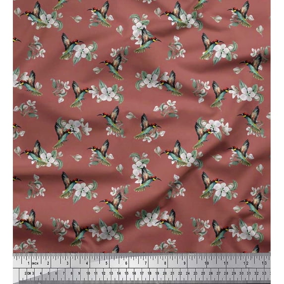 Soimoi Cotton Duck Fabric Leaves,Flower & Humming Bird Print Fabric by The Yard 56 Inch Wide