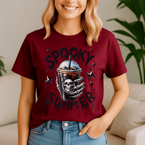 Retro Spooky Summer Skeleton Ice Coffee, Summerween Shirt, Summer Halloween TShirt, Cute Spooky Ghost Tee, Halloween Shirt, Halloween Gift, Ghost Beach , Pumpkin Spooky Season