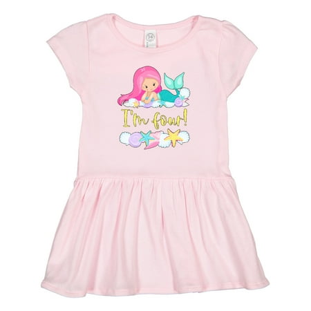 

Inktastic I m 4 Mermaid with Pink Hair and Shells Gift Toddler Girl Dress