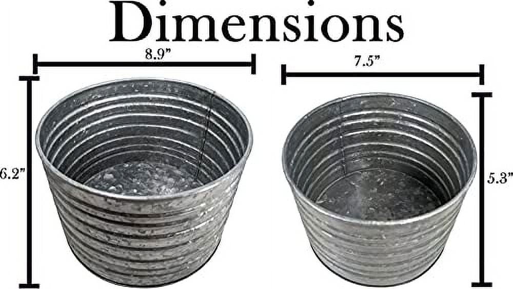 SciencePurchase Galvanized Steel Flower Pots Set of 2, Silver, 1.5-Gallon & 1-Gallon Ribbed Planters for Indoor/Outdoor Use