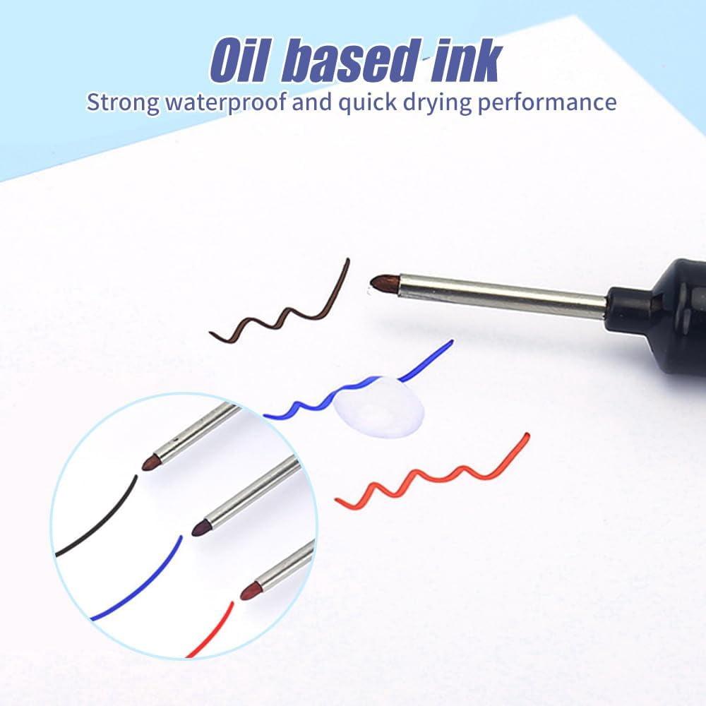 Long Head Deep Hole Marker Pens, 20mm Deep Reach Metal Long Nib Marker Set, Professional Construction Permanent Markers Scriber Marking Tools - Quick-dry Waterproof(5 PCS)