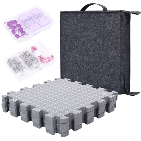 4Pcs Extra Thick Foam Blocking Mats for Knitting & Crochet Projects with Grid and Circle Line, with Accessories