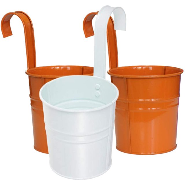 3 Pcs Hanging Flower Pots Metal Iron Bucket Planter for Railing Fence Balcony Garden Home Decoration Flower Holders