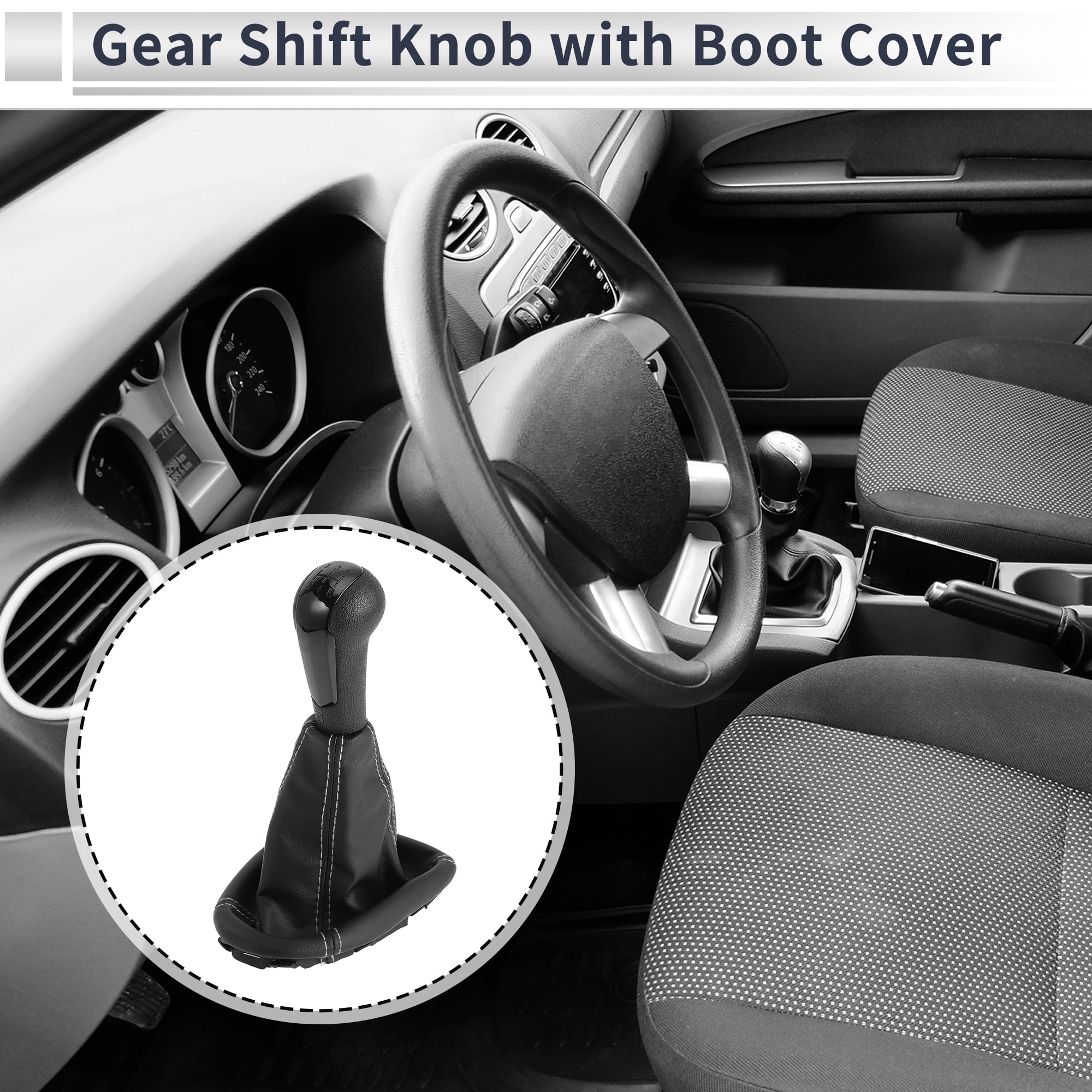 Unique Bargains 5 Speed Manual Gear Shifter Knob with Cover for Chevrolet Spark 2011-2015 Plastic Faux Leather Automotive Gearbox Stick Shifter Lever Knob Black White