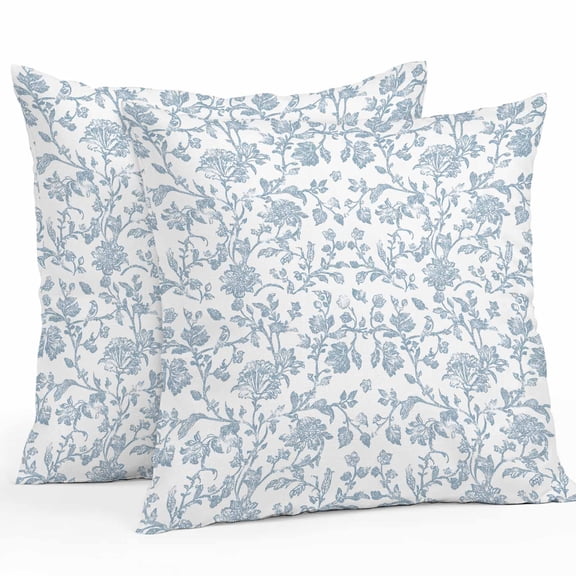 Throw Pillow Covers 26x26 Inch Set of 2, Light Blue Flower Waterproof Outdoor Pillow Covers, Vintage Farmhouse Boho Leaf Spring Decorative Cushion Pillowcases for Couch, Sofa, Bed, Garden, Patio