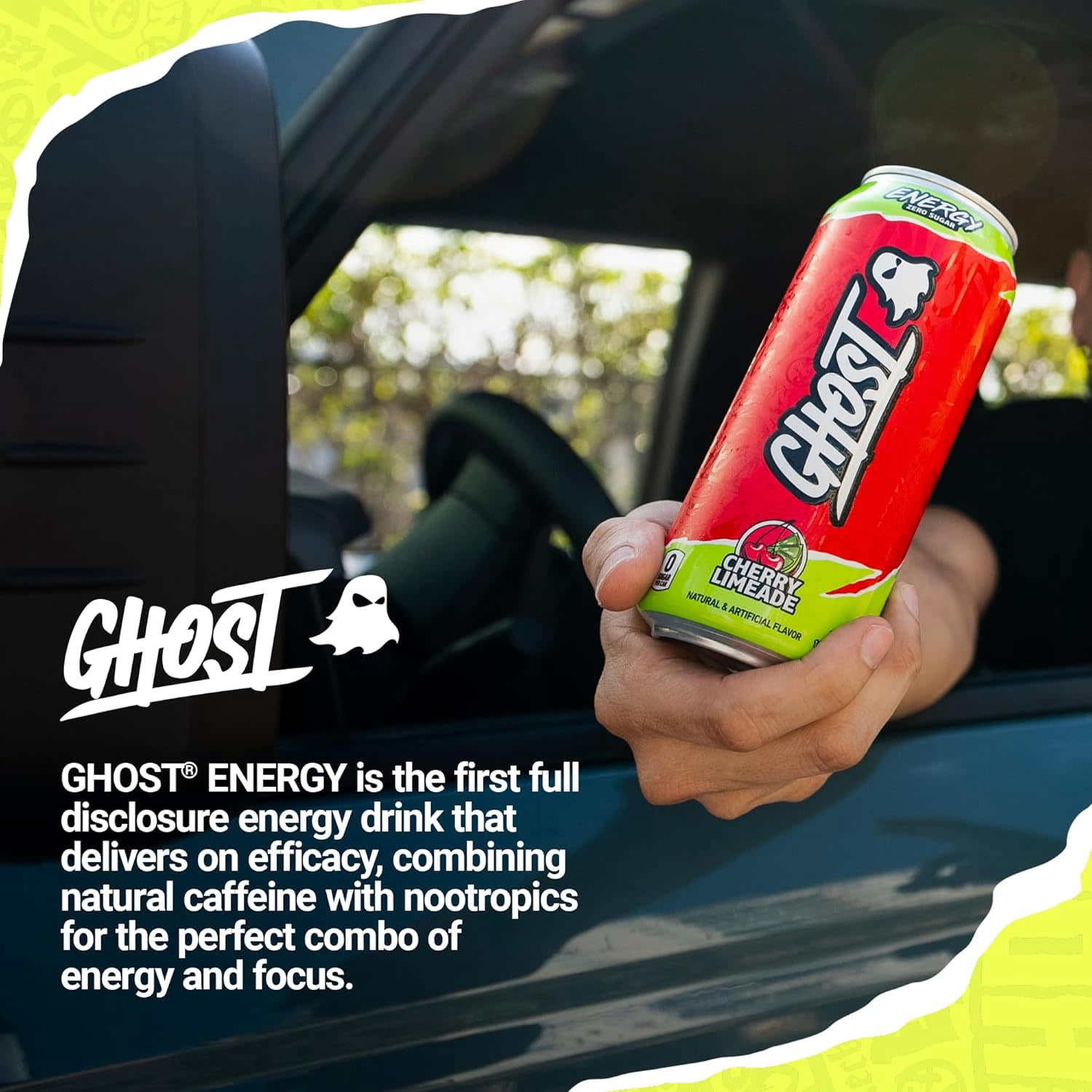 GHOST® ENERGY Zero Sugars Energy Drink, Cherry Limeade, 200mg Natural Caffeine, 16 fl oz Can