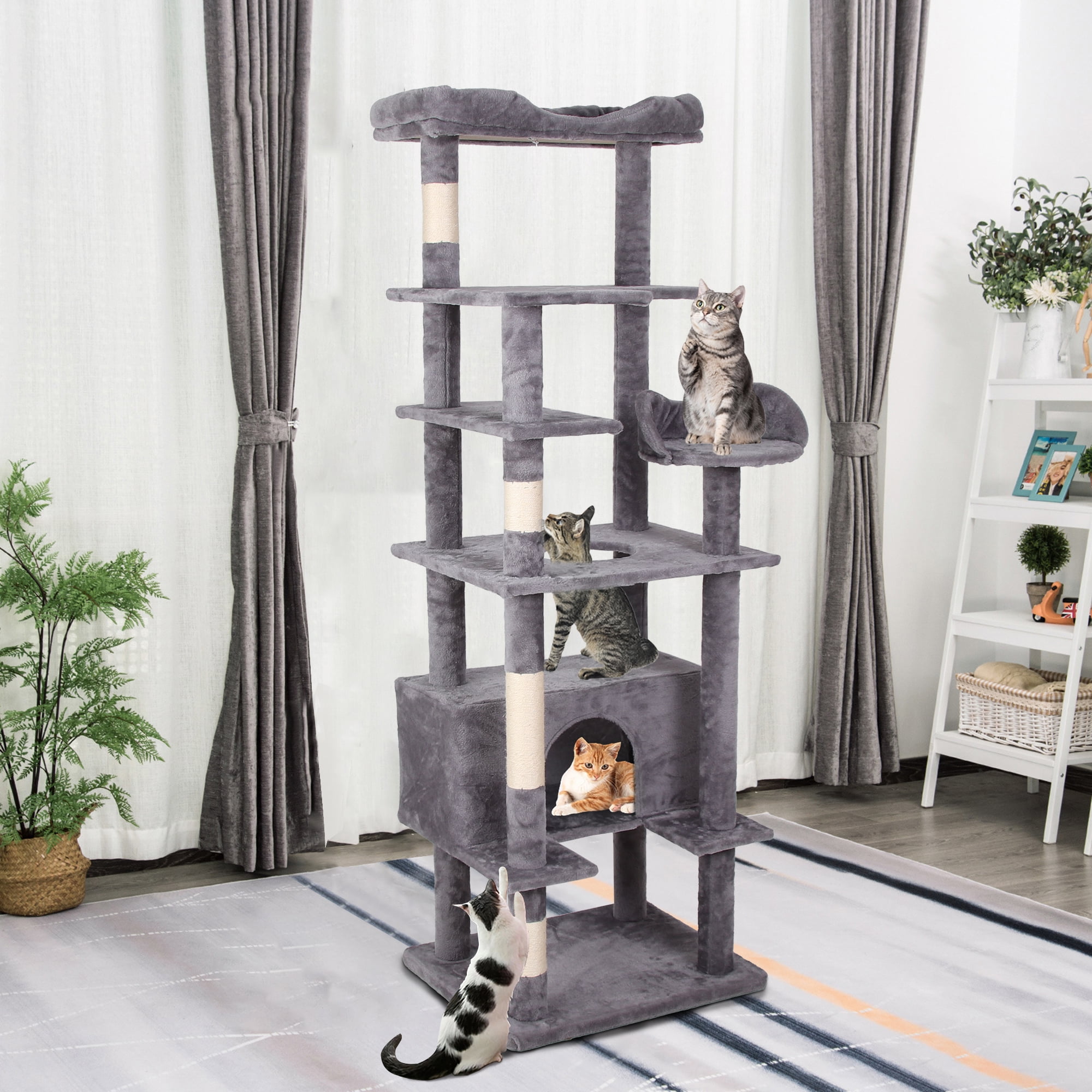 Pefilos 71" Multi-Level Cat Tree Tower for Indoor Cats, Cat Condo for Large Cats with Sisal-Covered Scratching Posts, Gray Pefilos 71" Multi-Level Cat Tree Tower for Indoor Cats, Cat Condo for Large Cats with Sisal-Covered Scratching Posts, Gray