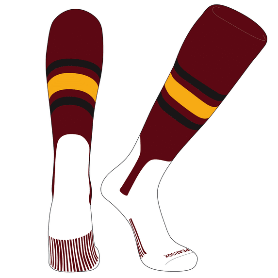 PEAR SOX OTC Baseball Softball Stirrup Socks (B, 7in) Cardinal, Black, Gold (XL)