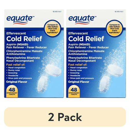 (2 pack) Equate Effervescent Cold Relief, 48 Tablets, Compare to Alka-Seltzer Plus® Cold Active Ingredients