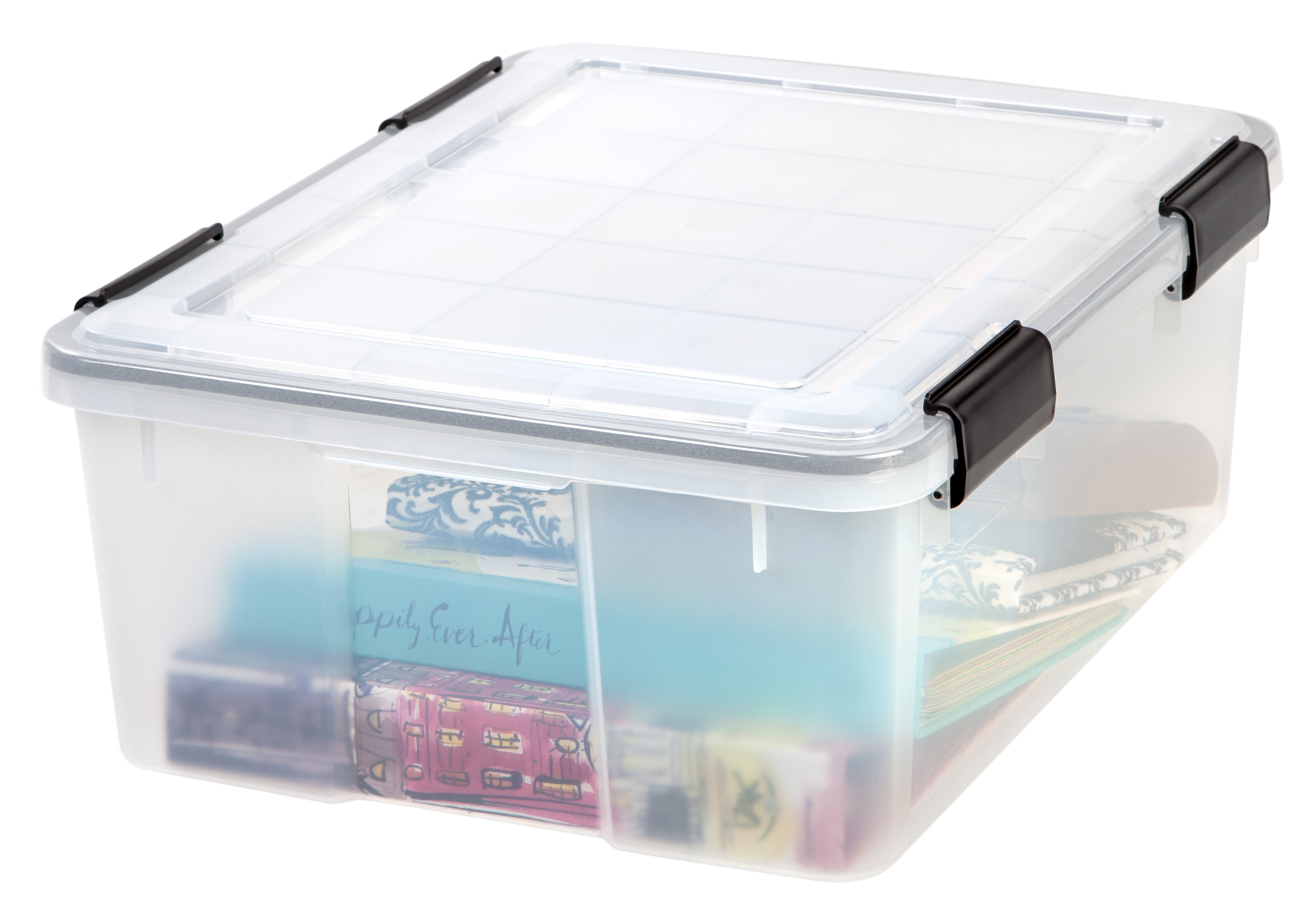 IRIS USA 110400 30.6 Quart Clear Plastic Weathertight Plastic Stacking Storage Container Box with Four Heavy-Duty Buckles for Office, Single Tote