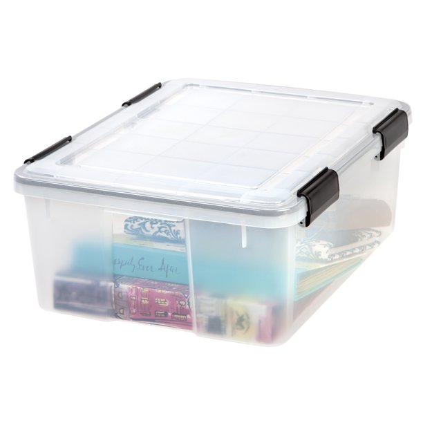 IRIS USA 30 QT Weathertight Gasket Storage Box with Buckles Clear 1