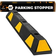 Xpose Safety Parking Block Curb Stop, 48" Heavy Duty Parking Stop Protect Vehicles Walls Yellow Reflective Strip, Car Tire Stopper, Wheel Stop Bumper, Parking Stopper for Garage, Driveway 1 Pack