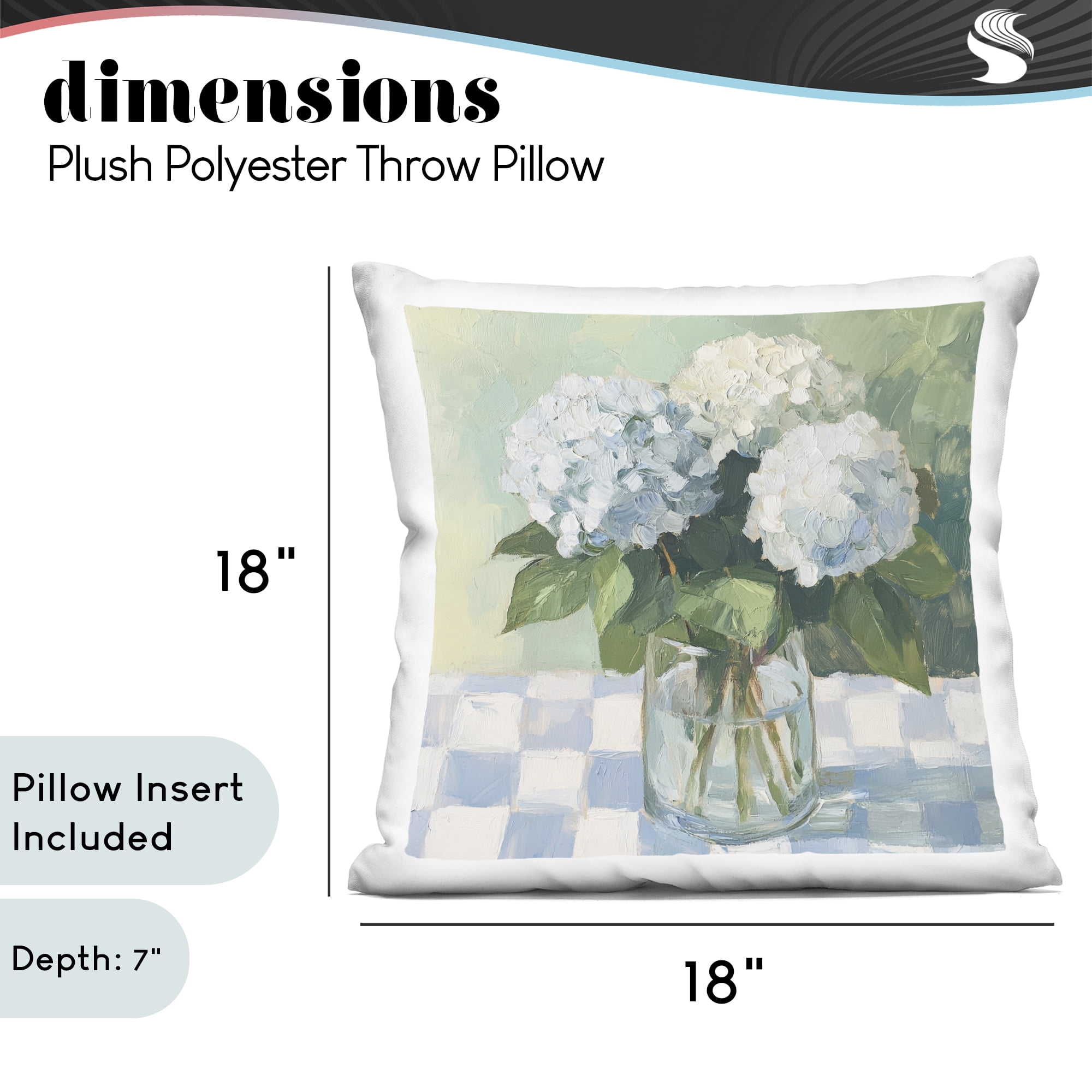 Stupell Industries Hydrangea Picnic on Checkered Decorative Printed Throw Pillow, design by Petal Prints Design, 18 x 7 x 18