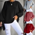 thumbnail image 6 of Long Sleeve Sweaters Solid Color O-Neck Shirts With Long Sleeve Loose Casual For Girl Tunic Tops 5 Sizes 4 Colors Wine Pink Gray Black, 6 of 11