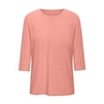 thumbnail image 4 of LYEAA Women 3/4 Sleeve Tops Solid Color Round Neck Casual Loose Fit T-Shirts Summer Breathable Cotton Blouse for Daily Wear, Vacation, Office Outfits Orange XXL, 4 of 4