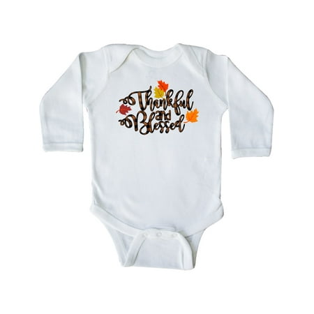 

Inktastic Plaid Thankful and Blessed with Autumn Leaves Gift Baby Boy or Baby Girl Long Sleeve Bodysuit