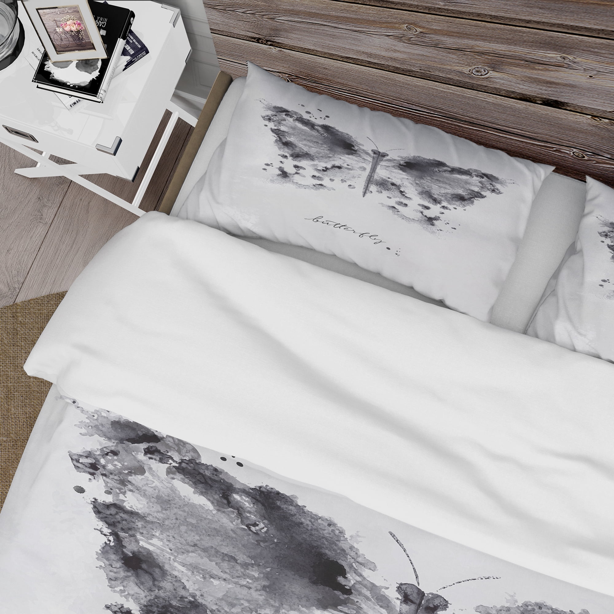 Designart 'Monotype butterfly black' Animals Duvet Cover Set