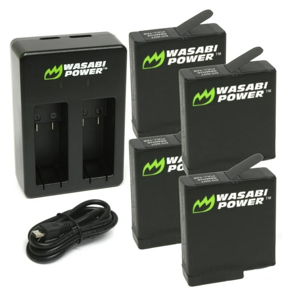 Wasabi Power Battery (4-Pack) and Dual Charger for GoPro HERO7 Black, HERO6, HERO5