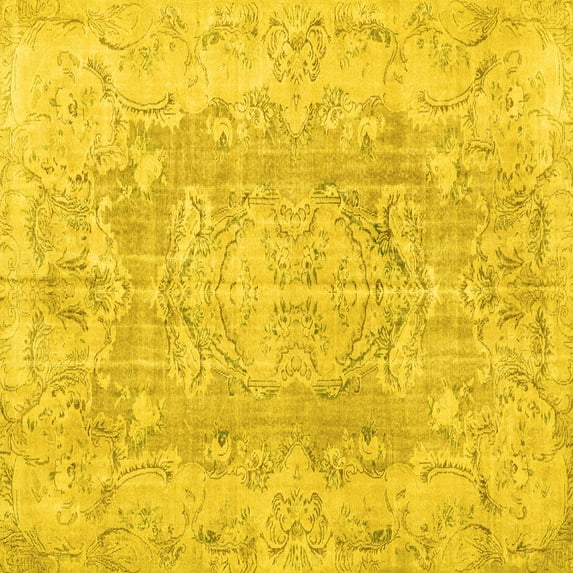 Ahgly Company Machine Washable Indoor Square Persian Yellow Traditional Area Rugs, 5' Square