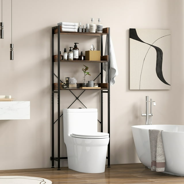 Giantex Over The Toilet Storage Rack, 3-Tier Bathroom Space Saver Organizer, Easy Assembly, Brown