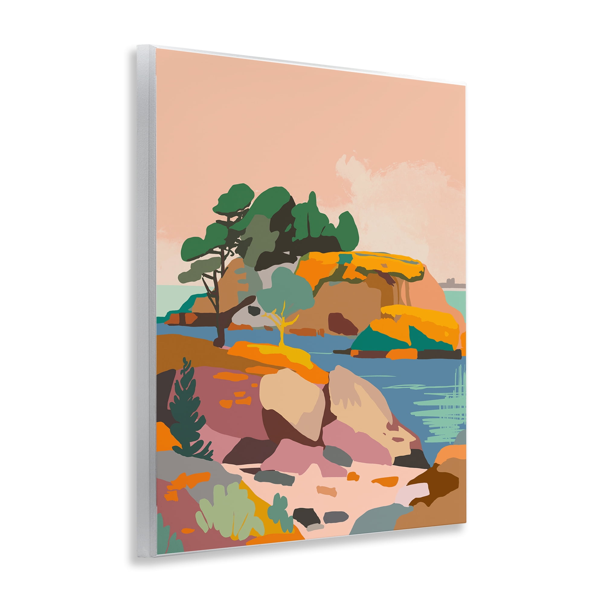 Stupell Industries Abstract Lake & Cliffs Landscape Painting Unframed Art Print Wall Art, 11 x 14