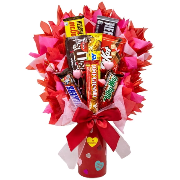 Conversation Hearts Themed Candy Bar Bouquet