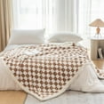 thumbnail image 5 of Sherpa Throw Blanket Fleece Blanket with Checkered Pattern Soft Thick Blanket for Couch, Bed, Sofa Luxurious Warm and Cozy for All Seasons (Khaki, 50"x60"), 5 of 6