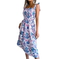 thumbnail image 3 of Seyurigaoka Women’s Summer Casual Vacation Dress, Bandage Suspender Tree Leaves Print A-line Mid-length Dress, 3 of 7