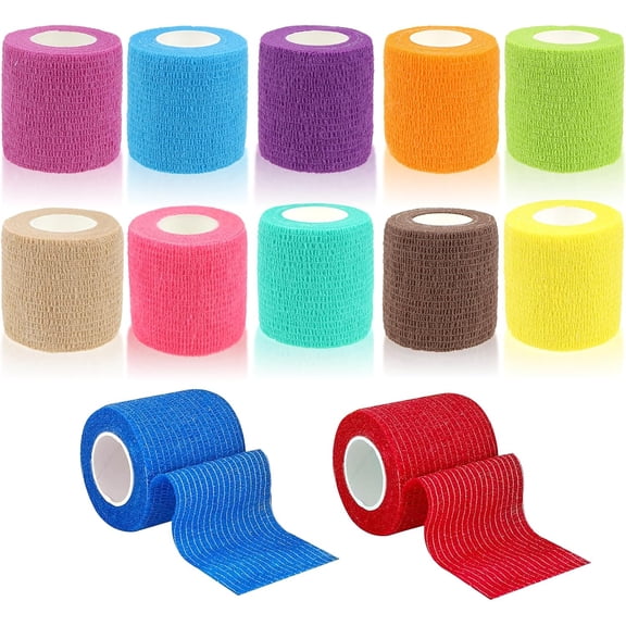 CEYAZYE 12 Rolls of Self-Adhesive Bandage 5 cm x 5 m Self-Adhesive Bandage for First Aid, Elastic Fixation Bandage, Cohesive Bandage for Dog/Cat/Feet/Finger Plasters/Ankle Sprains